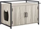 GOOD & GRACIOUS Hidden Cat Litter Box Furniture with Ventilation and Bench Seat, Pet Crate with Iron and Wood Sturdy Structure