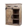 Fir Wood and Metal Farmhouse Barn Door Accent Cabinet