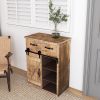 Fir Wood and Metal Farmhouse Barn Door Accent Cabinet