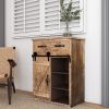 Fir Wood and Metal Farmhouse Barn Door Accent Cabinet