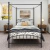 Metal Canopy Bed Frame with Ornate European Style Headboard & Footboard Perfectly Fits Your Mattress Easy DIY Assembly All Parts Included, Full Black