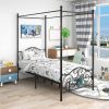 Metal Canopy Bed Frame with Vintage Style Headboard & Footboard Sturdy Steel Holds 400lbs Perfectly Fits Your Mattress Easy DIY Assembly All Parts Inc