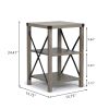 Farmhouse Square End Table, Wood Sofa Side Table with X-Shaped Metal Support, 3-Tier Storage Shelf for Living Room Bedroom Office, Gray Wash