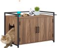 GOOD & GRACIOUS Hidden Cat Litter Box Furniture with Ventilation and Bench Seat, Pet Crate with Iron and Wood Sturdy Structure