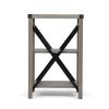 Farmhouse Square End Table, Wood Sofa Side Table with X-Shaped Metal Support, 3-Tier Storage Shelf for Living Room Bedroom Office, Gray Wash