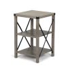 Farmhouse Square End Table, Wood Sofa Side Table with X-Shaped Metal Support, 3-Tier Storage Shelf for Living Room Bedroom Office, Gray Wash