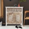 Weathered Wood Cabinet with 1 Drawer and 2 Doors Vintage Accent Storage Chest for Entryway, Living Room