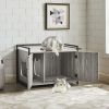 GOOD & GRACIOUS Hidden Cat Litter Box Furniture with Ventilation and Bench Seat, Pet Crate with Iron and Wood Sturdy Structure