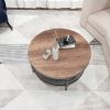2-Tier Single Panel Round Coffee Table for Living Room and Bedroom, with 3D Texture Metal Frame and Mesh