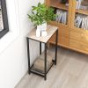 2-Tier End Table, Industrial Side Table Nightstand with Durable Metal Frame, Coffee Table with Mesh Shelves for Living Room, Oak Finish