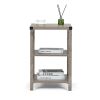 Farmhouse Square End Table, Wood Sofa Side Table with X-Shaped Metal Support, 3-Tier Storage Shelf for Living Room Bedroom Office, Gray Wash