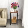 2-Tier End Table, Industrial Side Table Nightstand with Durable Metal Frame, Coffee Table with Mesh Shelves for Living Room, Oak Finish
