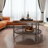 2-Tier Single Panel Round Coffee Table for Living Room and Bedroom, with 3D Texture Metal Frame and Mesh