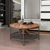 2-Tier Single Panel Round Coffee Table for Living Room and Bedroom, with 3D Texture Metal Frame and Mesh