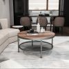 2-Tier Single Panel Round Coffee Table for Living Room and Bedroom, with 3D Texture Metal Frame and Mesh