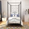 Metal Canopy Bed Frame with Vintage Style Headboard & Footboard Sturdy Steel Holds 400lbs Perfectly Fits Your Mattress Easy DIY Assembly All Parts Inc