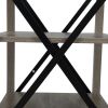 Farmhouse Square End Table, Wood Sofa Side Table with X-Shaped Metal Support, 3-Tier Storage Shelf for Living Room Bedroom Office, Gray Wash