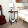 2-Tier End Table, Industrial Side Table Nightstand with Durable Metal Frame, Coffee Table with Mesh Shelves for Living Room, Oak Finish