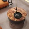 2-Tier Single Panel Round Coffee Table for Living Room and Bedroom, with 3D Texture Metal Frame and Mesh