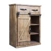 Fir Wood and Metal Farmhouse Barn Door Accent Cabinet