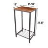 2-Tier End Table, Industrial Side Table Nightstand with Durable Metal Frame, Coffee Table with Mesh Shelves for Living Room, Oak Finish