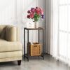 2-Tier End Table, Industrial Side Table Nightstand with Durable Metal Frame, Coffee Table with Mesh Shelves for Living Room, Oak Finish
