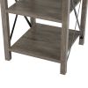 Farmhouse Square End Table, Wood Sofa Side Table with X-Shaped Metal Support, 3-Tier Storage Shelf for Living Room Bedroom Office, Gray Wash