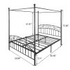Metal Canopy Bed Frame with Ornate European Style Headboard & Footboard Perfectly Fits Your Mattress Easy DIY Assembly All Parts Included, Full Black