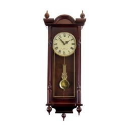 Bedford Clock Collection Grand 31 Inch Chiming Pendulum Wall Clock in Antique Mahogany Cherry Finish (Color: Cherry)