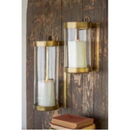 Glass & Brass Finish Wall Mounted Hurricane (Color: Brass, Country of Manufacture: United States, Material: Glass)
