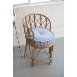 Round Ticking Cushion (Color: Blue, Country of Manufacture: United States, Material: Cotton)
