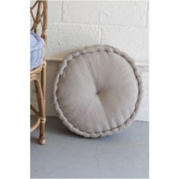 Round Ticking Cushion (Color: Taupe, Country of Manufacture: United States, Material: Cotton)