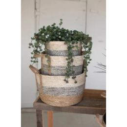 Set Of Three Stripe Round Rush Baskets (Country of Manufacture: United States)