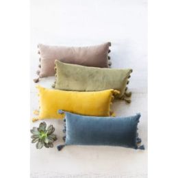 Velvet Lumbar Pillow (Color: Blue, Country of Manufacture: United States, Material: Steel)
