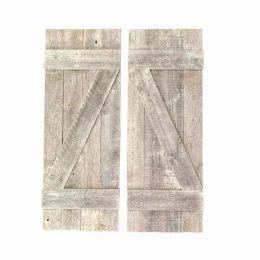 Set of 2 Rustic Natural Weathered Grey Wood Window Shutters with Hanger (Color: White, Country of Manufacture: United States, Material: Wood)