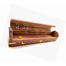Celestial Wood Incense And Cone Burner, Ash Catcher With Storage (Country of Manufacture: United States, Material: Wood)