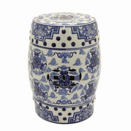 Plutus Brands Blue and White Porcelain Garden Stool (Color: Blue, Country of Manufacture: United States, Material: Porcelain)