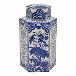 Plutus Brands Blue and White Porcelain Jar (Color: Blue, Country of Manufacture: United States, Material: Porcelain)