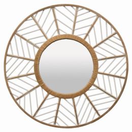 Plutus Brands Rattan Wall Mirror in White Natural Fiber (Color: White, Country of Manufacture: United States, Material: Fiber)